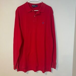 Polo‎ Ralph Lauren Long Sleeve Polo Shirt Red Men's XL Embroidered Blue Pony